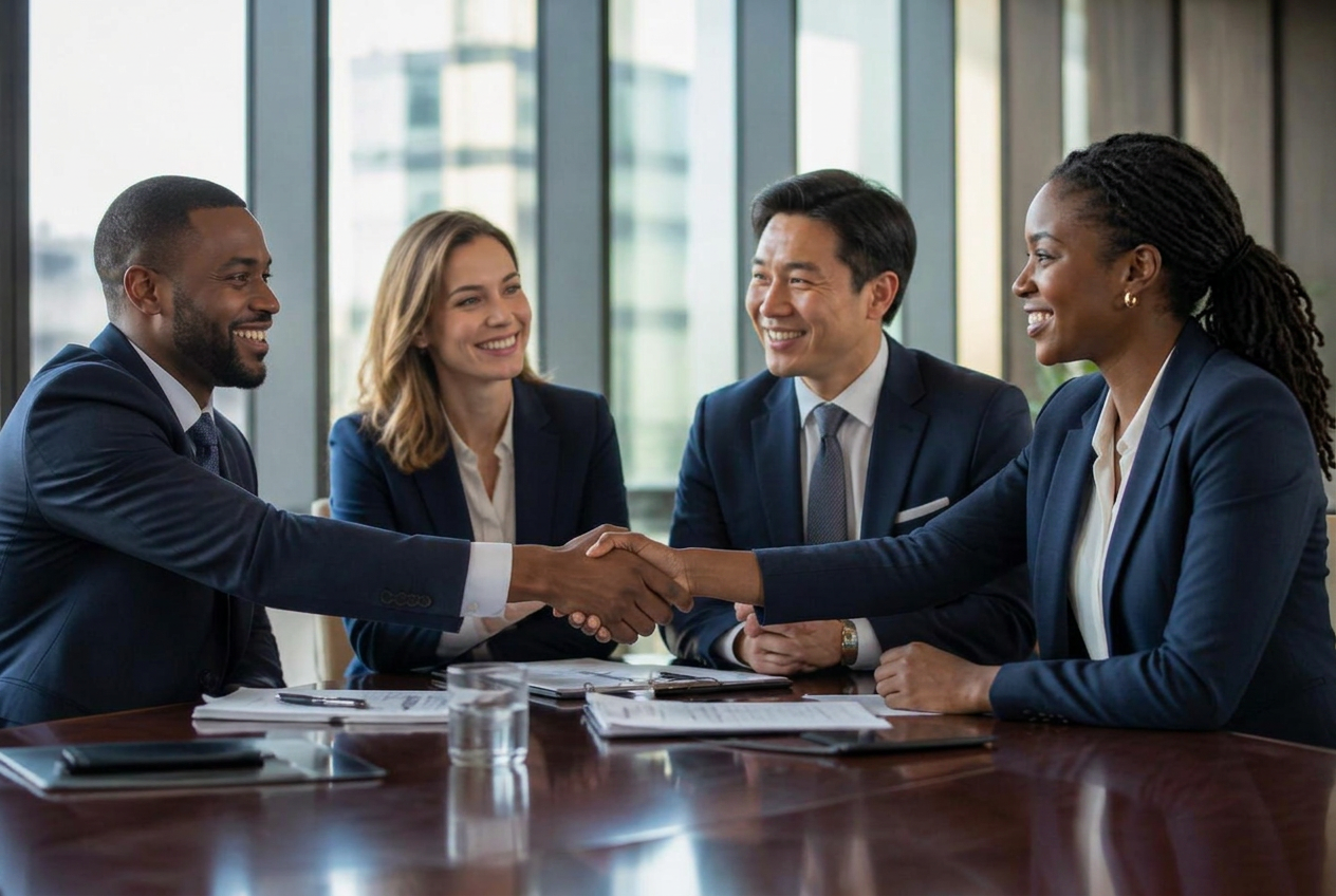 Meridian Atlas consulting team closing a partnership agreement